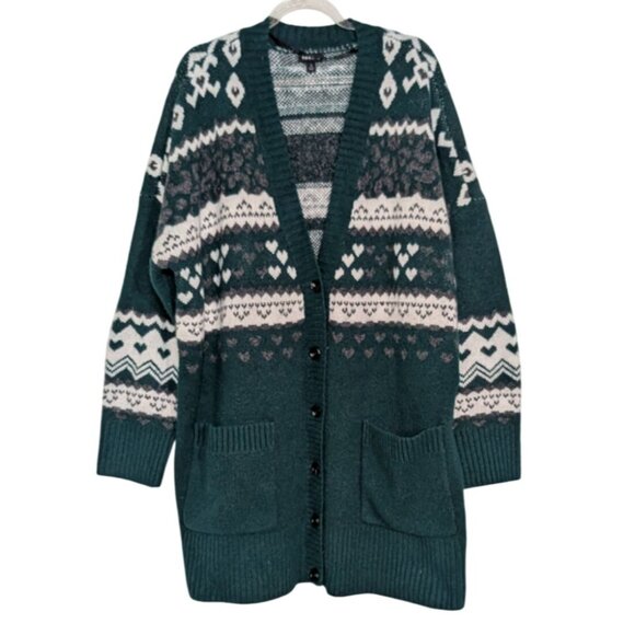 Torrid Floral Cardigan Womens Size 1X Green Botanical Garden Leopard Print - Picture 1 of 12